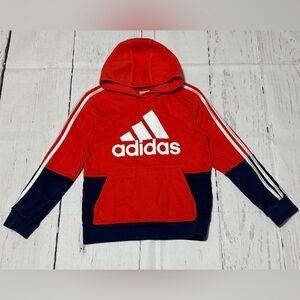 Adidas kids boys M 8/10 red orange blue Adidas logo 3 striped pullover hoodie